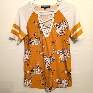 Belle Tweed Womens Floral Lace-Up Top S